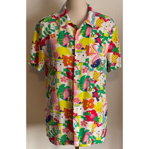 Women's Hello Kitty by Sanrio Button Down Shirt M White Multi-color